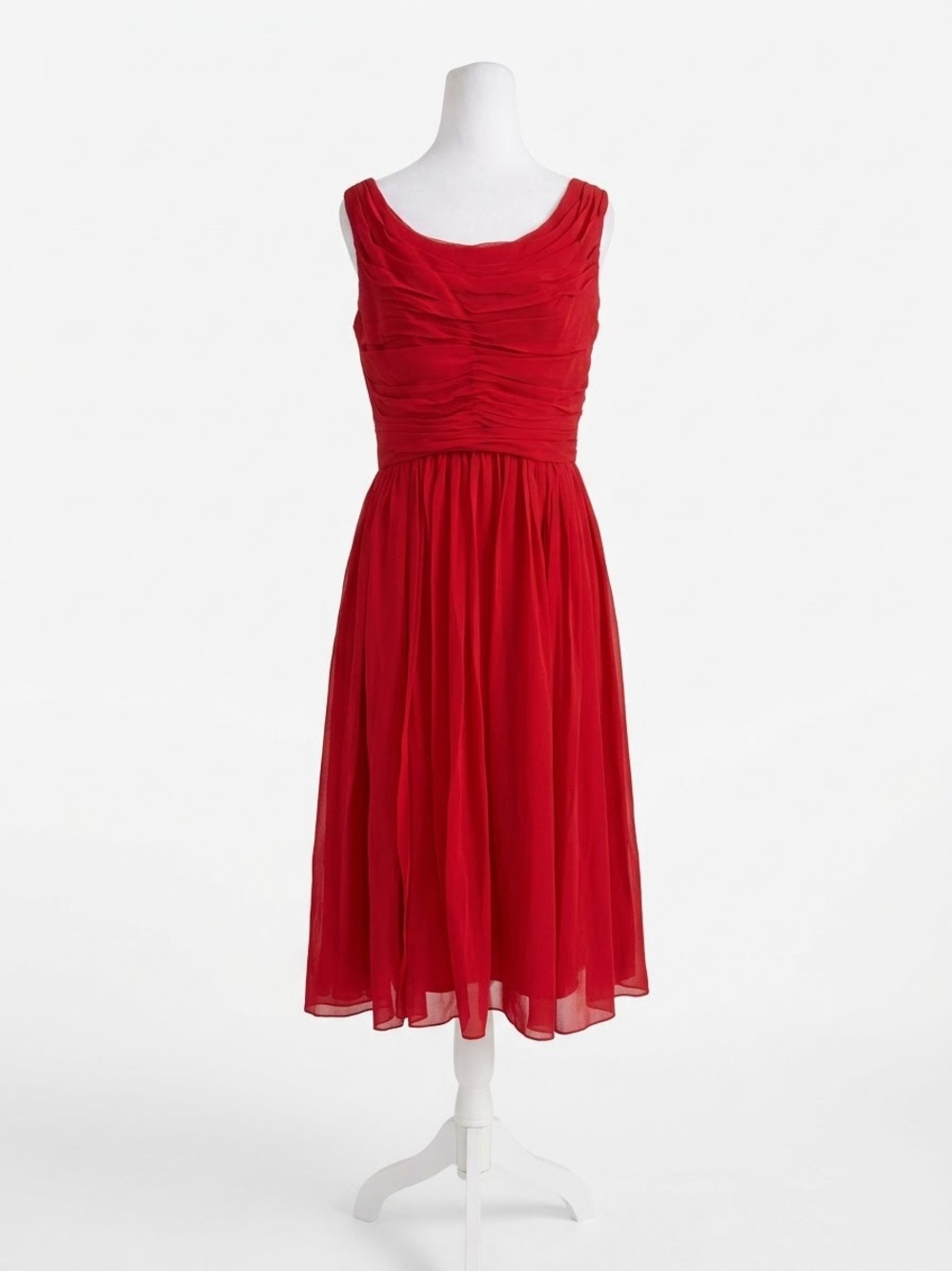 Anthropologie Moulinette Soeurs Gracia Red Silk Chiffon Ruched Midi Dress 10